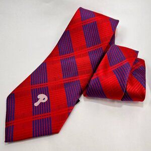Phillies Philadelphia Necktie Tie Eagles Wings Baseball MLB Red Blue Woven Plaid